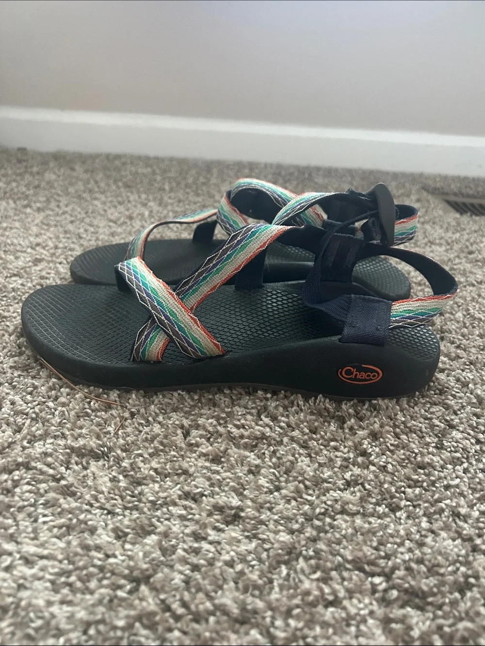 Chaco Black Sandals with Multicolor Woven Straps